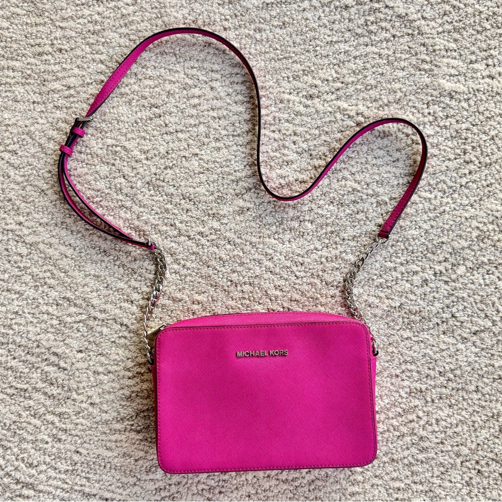 Michael Kors Pink Jet Set Large Saffiano Leather Crossbody Bag